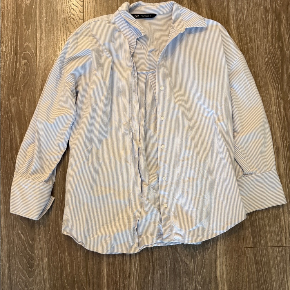 Zara Blue Pinstripe Women's Button-Up Shirt